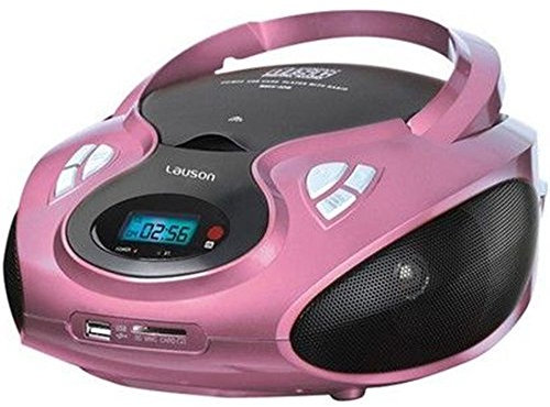 Lauson CP438 - Radio CD Portátil, USB, Radio FM/AM, Lector de tarjetas SD, Rosa