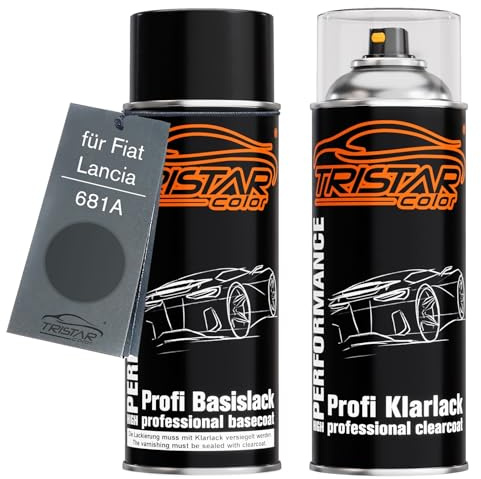 TRISTARcolor Vernice per auto Kit di bombolette spray per Fiat/Lancia 681A Grigio Baltic Metallic/Grigio Fumo Metallic vernice di base vernice trasparente bomboletta a spruzzo 400ml