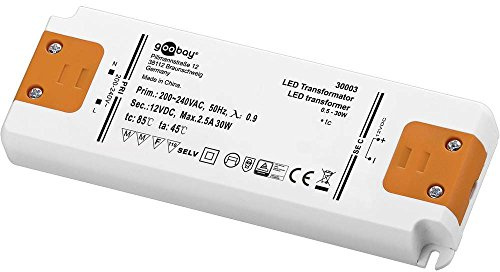 goobay LED Trafo 12V DC 30W Flach, nicht dimmbar, Netzteil für LED Streifen, Kompakter Treiber mit Konstantspannung zum Möbeleinbau, 2.5A - 30003