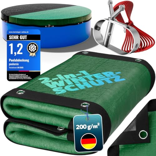 poolomio® Poolabdeckung rund für Pools Ø 400–430 cm | 2in1 Solarplane & Winterabdeckung | Robuste 200g/m² PE Poolplane Abdeckplane | UV-beständig, Algen- & Schmutzschutz | Planenmaß: Ø 480 cm