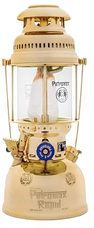 Petromax fotogenlampa HK500/829 stark lampa (mässing) | den förmodligen mest kända starka lampan i världen | mer än 400 watt ljuseffekt | krom eller mässing | beprövad i över 100 år