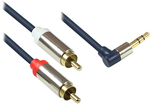 Câble de Connexion Audio Good Connections Prise Jack 3,5 mm vers fiche RCA 2X (RCA) - coudé d'un côté 1,5 m Bleu foncé