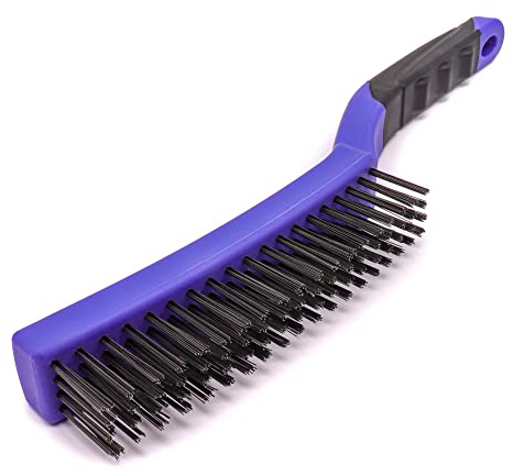 COTTAM 4 Row Wire Scratch Brush for Rust, Paint, Grill & Masonry Cleaning | Soft grip handle, hanging hole, curved head splays the fill, tackles corrosion, welding swarf, carbon steel fill
