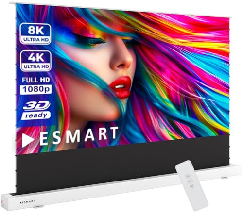 ESMART Expert FSX ALR Schermo a tensione CBSP 264 cm Immagine 244 x 137 cm (110) 16:9 | Telecomando senza fili | Schermo per proiettore a pavimento motorizzato Home Cinema ad alto contrasto - Bianco