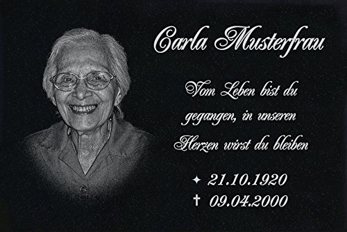 LaserArt24 Granit Grabstein, Grabplatte oder Grabschmuck mit dem Motiv Grabstein-ag16 und Ihrem Foto/Text und Daten