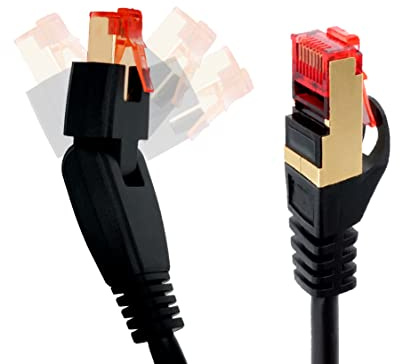 BIGtec Premium 5m 180° gewinkelt Patchkabel LAN Kabel Netzwerkkabel Ethernet Gigabit schwarz vergoldet RJ45 doppelt geschirmt kompatibel zu CAT5 CAT5e CAT6 CAT6a CAT7 CAT7a
