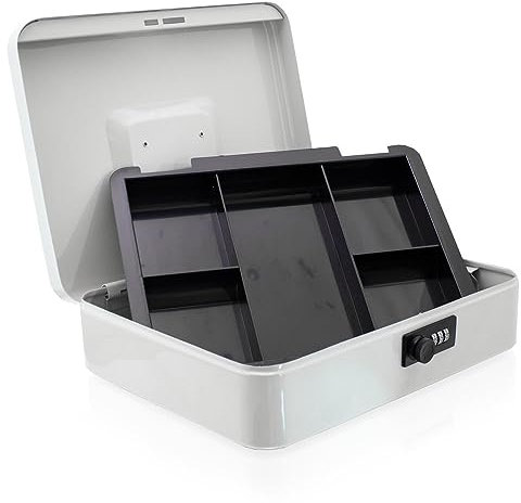 Geldkassette 30 cm groß flach abschließbar Münz Geld Zählbrett Kasse Lichtgrau 300mm (mit Münzeinlage und Zahlenschloss)