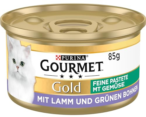 GOURMET Gold Feine Pastete mit Gemüse, mit Lamm und grünen Bohnen, 12 x 85g | Katzenfutter nass