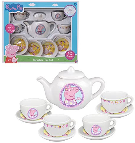 Peppa Pig Porcelain Tea Set | Pretend Play Afternoon Tea Set for Kids | Includes Teapot, Cups & Saucers | Peppa Pig Roleplay Toy Playset | Kitchen Pretend Play Tea Set for Children Aged 3+