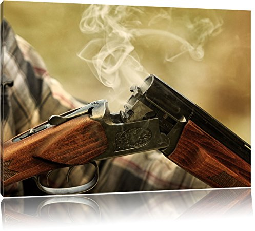Pixxprint Jagdgewehr nach dem Brand, Größe: 80x60cm, Leinwandbild, fertig gespannt, Wandbild, Dekoration, Kunstdruck, kein Poster