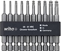 Wiha Bit Set Professional 70 mm TORX® Kugelkopf, schwenkbar für schwer zugängliche Bereiche, 10-tlg. 1/4 in Bitleiste (32804)
