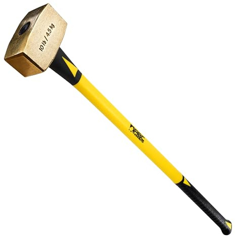 ABC HAMMERS Brass Sledge Hammer – 10 lb. USA Made Non-Sparking Hammer with 33 Fiberglass Handle & Double Faced Head – ABC10BF