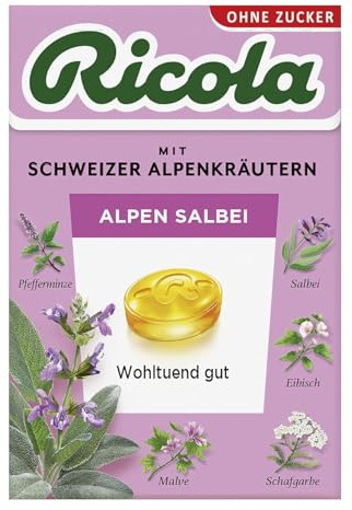 Ricola Alpen Salbei Schweizer Kräuterbonbons zuckerfrei, 50 g Bonbons