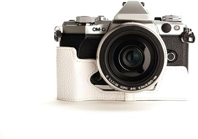Handgemachte echte reale lederne Halbkameratasche Kameratasche für Olympus OM-D E-M5 EM5 II M2 Weiß