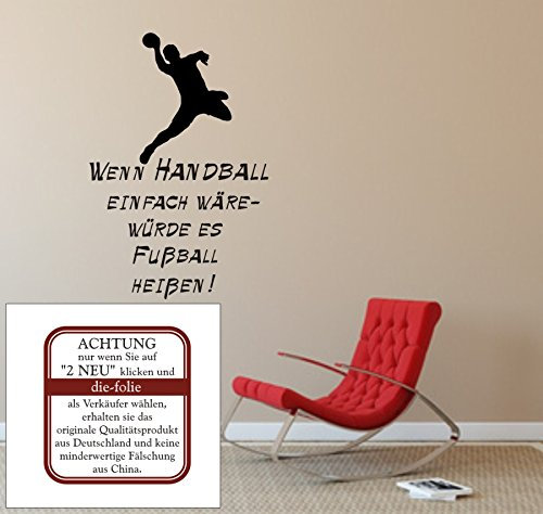 blattwerk-design Wandtattoo, Wenn Handball einfach wäre - würde es Fußball heißen! (M070 Schwarz, 870 mm x 600 mm)