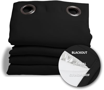Moondream DecibelControl™ 3-in-1 Soundproof Curtain | Noise Reduction | Thermal Insulation | 100% Blackout | Patented Technology | Made in Europe | Grommet | 55 W x 63 L | Black - Deep Black MC710