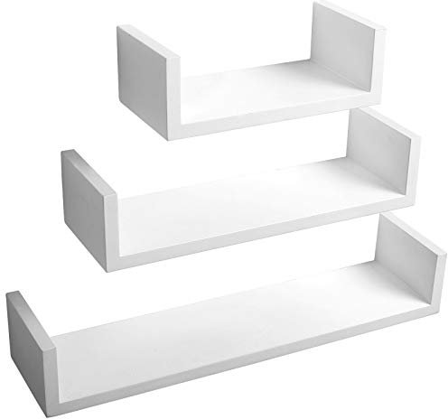 WOLTU Wandregal Schweberegal U Form CD DVD Regal Bücherregal 3er Set Hängeregal 30cm/45cm/60cm Breit weiß RG9239ws