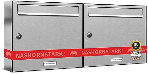 AL Briefkastensysteme 2er Briefkastenanlage aus V2A Edelstahl, Premium Doppel-Briefkasten DIN A4, 2 Fach Postkasten modern Aufputz
