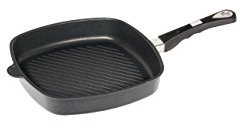 AMT Gastroguss Eckpfanne 28 x 28 cm, 5 cm hoch, mit Grillboden, fester Stiel, induktionsgeeignet, Lotan® Antihaft-Veredelung, Gusspfanne (Aluguss), AMZN-I-E285G