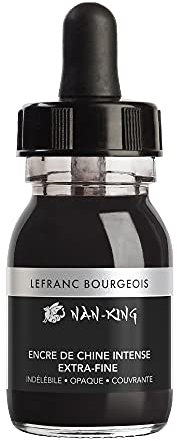 Lefranc Bourgeois 059074 Nan King Kalligrafie - und Zeichentusche, pigmentierte Tusche, hohe Farbbrillanz, Leuchtkraft für feinste Zeichnungen, Kalligrafie & Skizzen, 30ml Flasche - Schwarz