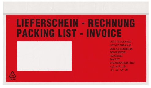 VELOFLEX 2067000 - TURA-Versandtaschen DIN Lang, selbstklebend, PE Folie 55 my, LIEFERSCHEIN - RECHNUNG-, 250 Stück