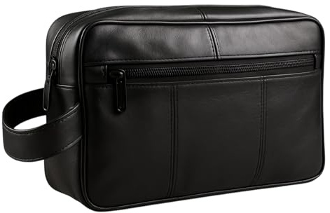 RAS Herren Echtes Leder Reisetasche Waschbeutel Sporttasche Toilettenbeutel (Schwarz) - 3510