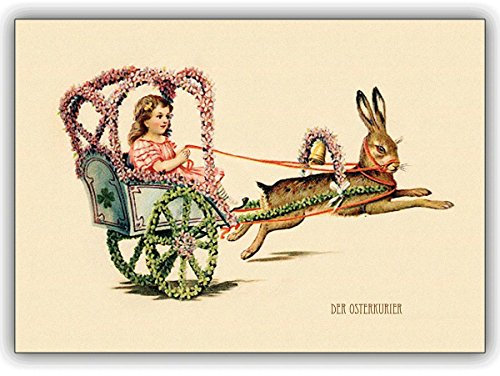 4 Osterkarten Nostalgische Oster Grusskarte: Der Osterkurier • edle Klappkarten Set mit Umschlägen innen blanko