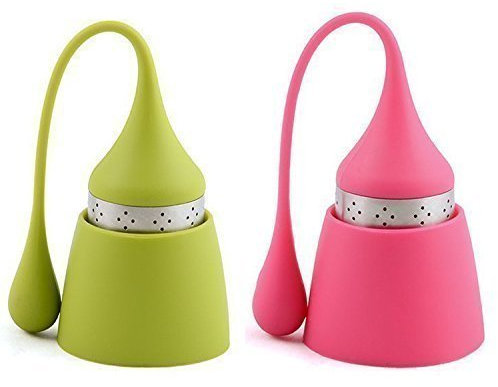 iNebo Silicone Tea Infuser, Loose Leaf Tea Filter,Tea Strainer with Drip-Collector Stand, Easy use, Stainless Steel,100% Food Grade Silicone Infuser Ball with Stainless Steel Tea Strainer (2 Pack)