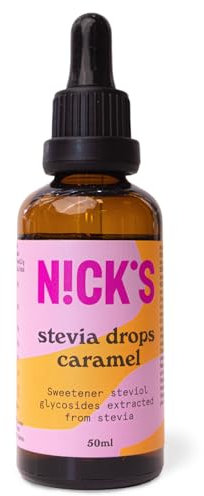NICKS Caramel Stevia Drops (50ml) Sugar Free Zero Calorie Liquid Flavoured Keto Sweetener Gluten Free Low Carb Sugar Substitute Alternative