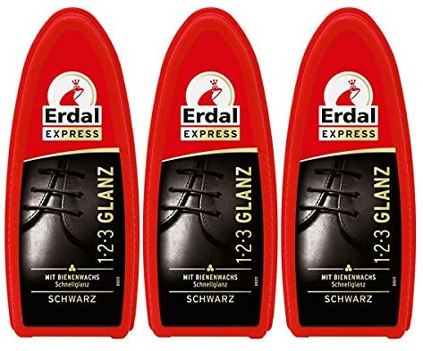 3X Erdal Express 1-2-3 Glanz Schwarz - Schwamm - mit Bienenwachs
