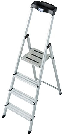 KRAUSE Stehleiter Safety, 4 Stufen, 126320 | Mit Sicherheitsplattform und Anti-Rutsch-Streifen, 4 Stufen