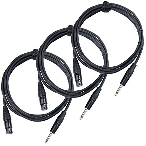 3er Set Pronomic XFJ-2.5 XLR zu Klinke Kabel (unsymmetrisches Mikrofonkabel, Länge 2,5m, säure- und ölfest, Spannzangen-Zugentlastung) schwarz