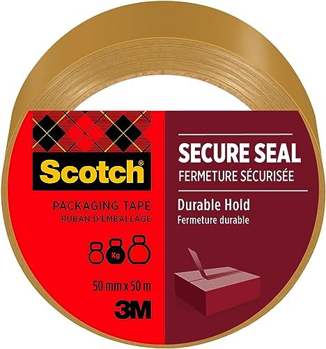 Scotch Ruban Adhésif d’emballage Pour Fermeture Sûre, Havane, 50 mm x 50 m, 1 Rouleaux/Paquet - Idéal pour la Fermeture de Colis et des Boîtes d'Expédition