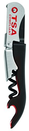 True Jetsetter TSA Compliant Double Hinged Waiters Corkscrew Wine Opener, Durable Stainless Steel with Built-in Bottle Opener and Foil Cutter for Travel, Outdoor Adventures, Home Bar, Set of 1, Black