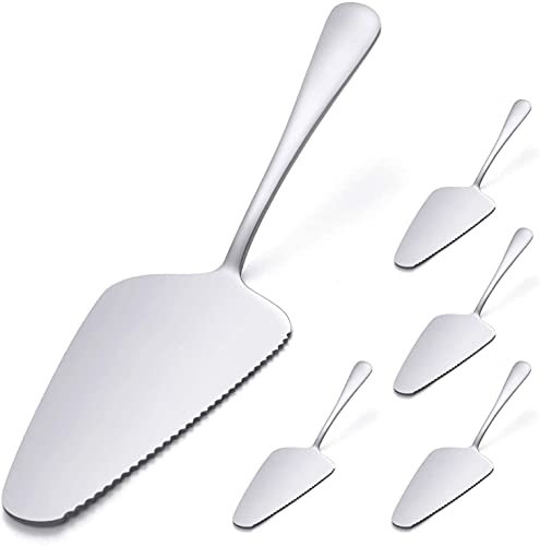 RayPard Pack of 5 Stainless Steel Pie Cake Server Knife with Mirror Finished & Onside with Fine Serrated Edge