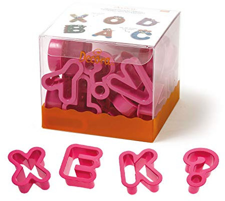 DECORA 0255081 Kit de Cortadores de Letras Grandes 5,2 X H 2,2, El Kit Ideal para Crear Decoraciones en Pasta de Azúcar o Goma, Paquete de 27 piezas.