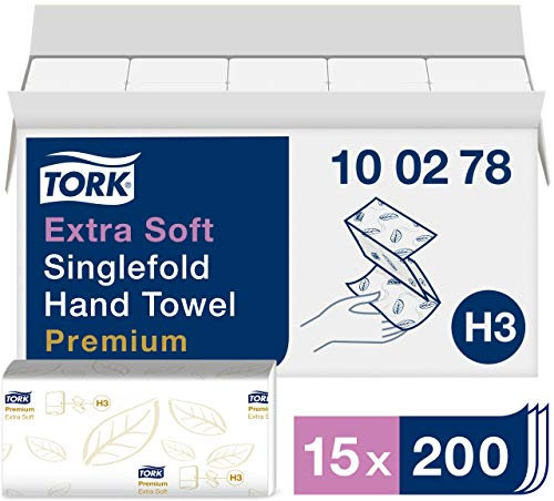 Tork extra weiche Zickzack Papierhandtücher Premium 100278 - H3 Falthandtücher für Zickzack Papierhandtuchspender - besonders saugfähig, 2-lagig, weiß - 15 x 200 Tücher
