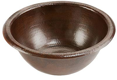 Premier Copper Products LR14RDB 14-Inch Round Self Rimming Hammered Copper Sink, Oil Rubbed Bronze