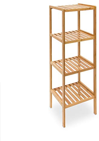 Relaxdays Badregal Bambus, Standregal Badezimmer & Küche, Bambusregal mit 4 offenen Ablagen, HBT 110 x 34 x 33 cm, natur, Braun