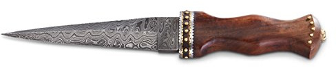 SANZ Supplies 12.5 Damascus Steel Sgian Dubh Scottish Knife with Rosewood Handle, Handmade Pattern Welded Blade, and Leather Sheath