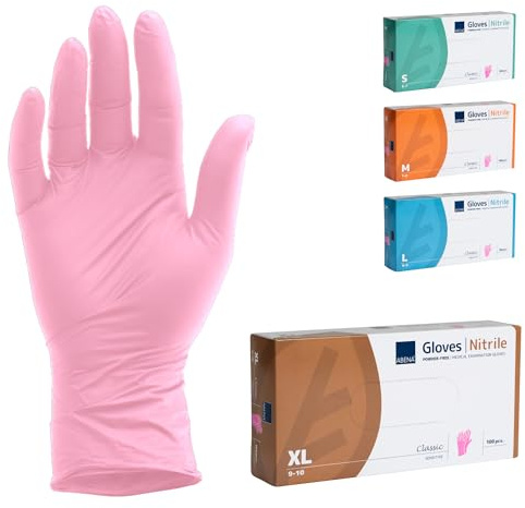 ABENA Pink Disposable Nitrile Gloves, X Large, Pack of 100, Powder Free, Latex Free, Examination Gloves for Cleaning, Food Prep, Beauty, Medical & Hygiene, Strong Single Use Protective Gloves