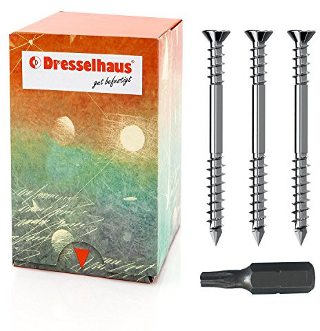 Panorama24 Terrassenschrauben 5,0 x 40 - 600 Stück TX25 JD-Plus Schrauben Edelstahl V2A 5x40mm incl. Bit Torx 25 DRESSELHAUS Fräsrippen Terassenbau Rostfrei
