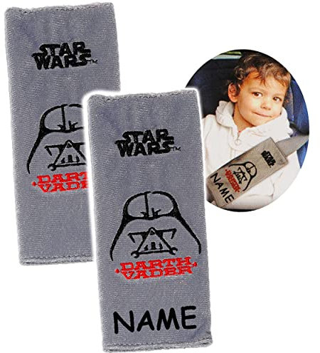 alles-meine.de GmbH 2 TLG. Set Gurtschoner/Gurtpolster - Star War - Darth Vader - incl. Name - Gurtschutz - für Sicherheitsgurt als Gurt Polster - für Auto/Kindersitz -..