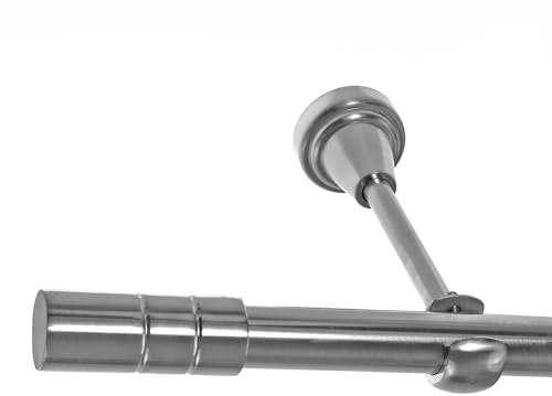 BASIT Gardinenstange mit Wandhalterung 240 cm lang Edelstahl Look im Set 1-läufige Gardinenstange Wandmontage - Deckenmontage Ø19mm Metall I 120-600 cm verfügbar H18