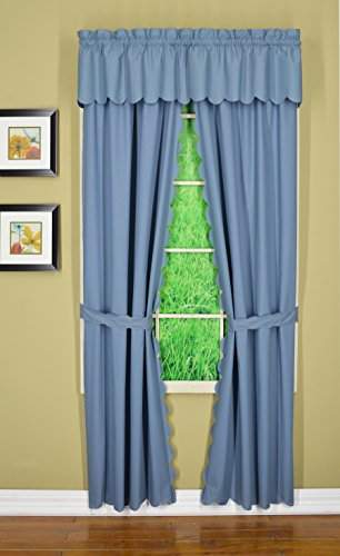 Today's Curtain Orleans 54 Panel Pair with Tiebacks Tambour Scallop Edge Curtain, Blue, 60 W x L (Pack of 1)