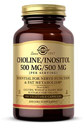 Solgar Choline/Inositol 500 mg/500 mg, 100 Vegetable Capsules - Energy Metabolism, Liver Health, Essential for Brain & Nerve Function - Non-GMO, Vegan, Gluten Free, Dairy Free, Kosher - 50 Servings