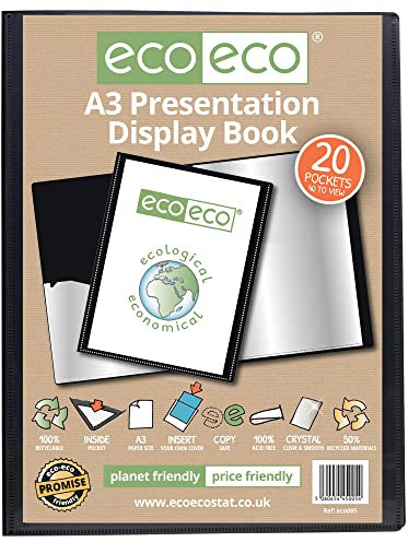 eco-eco A3 50% Recycelt 20 Taschen-Schwarz-Farbe Päsentationsdisplay Buch