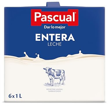 Leche Pascual - Leche Entera - Bienestar Animal - Pack 6 x 1L - Ideal para niños y adultos, Producto Natural y Saludable