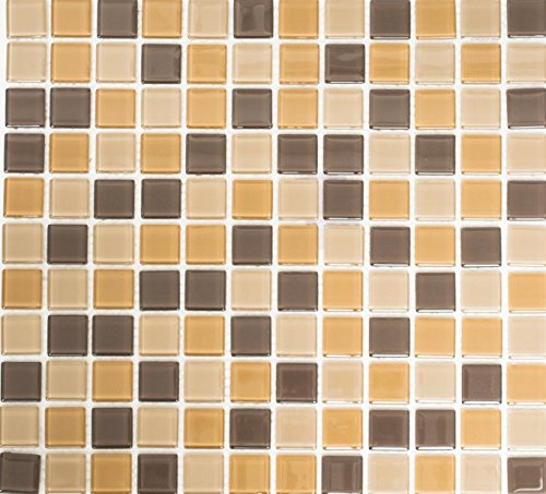 Mosaik, kvadrat, kristallblandning, brun, glasmosaik, genomskinlig 3D, kakelspegel, mosaiksten, format: 25 x 25 x 4 mm, bågstorlek: 327 x 302 mm, 10 ark