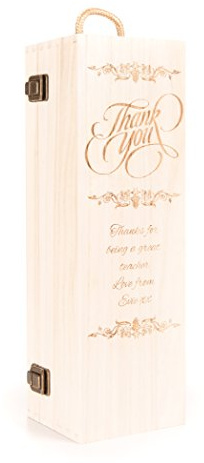 Hoolaroo Personalised Engraved Wooden Wine Gift Box Thank You Champagne Prosecco Bottle Teacher's Gift